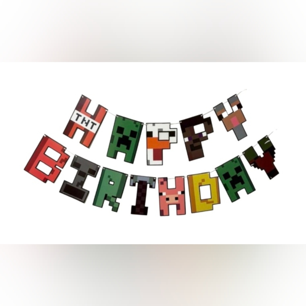 Minecraft, Happy Birthday Sign, with high-quality cardboard image and color